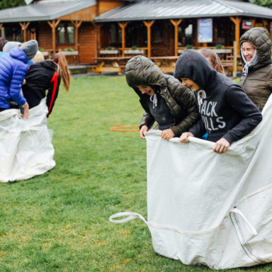 Team Building   Sack races 2 teams